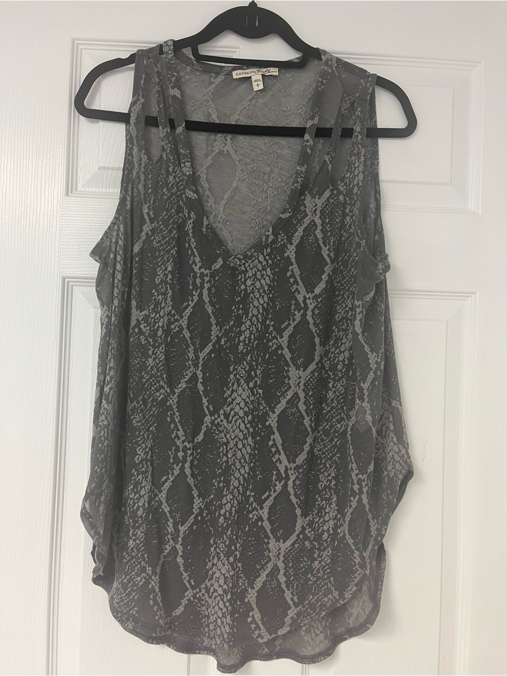 Express Gray Snake-Print Cold-Shoulder V-Neck Tank Top